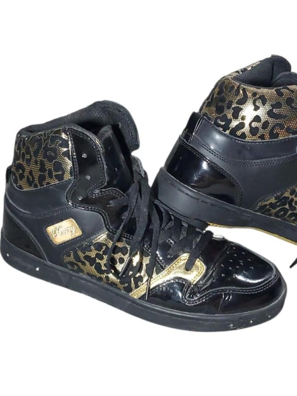 Pastry y2k black and gold leopard print high top sneakers